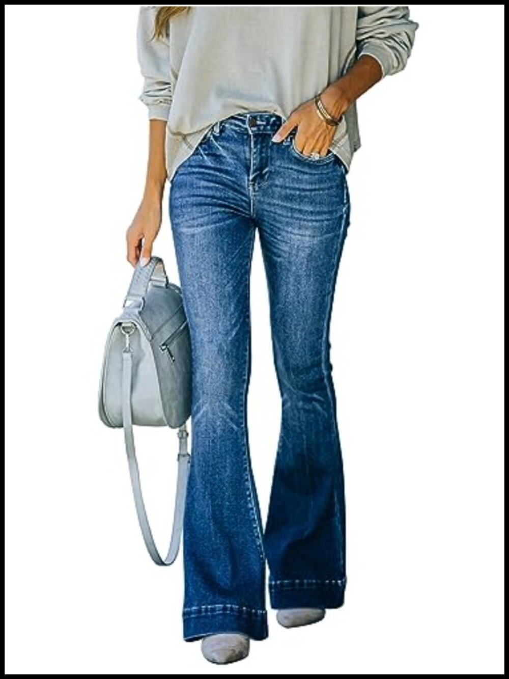 Flare Bell Bottom Jeans High Waisted Wide Leg Stretchy Denim Pants